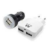 CARGADOR COCHE + CASA EWENT 2 USB EW1206 2.1A BLANCO-NEGRO