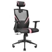 SILLA ERGONOMICA MARS GAMING MGC-ERGO NEGRA CON DETALLES EN ROSA RESPALDO EN MALLA TRANSPIRABLE AJUSTE LUMBAR-CERVICAL-REPOSABRAZOS