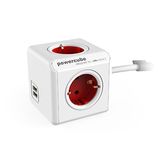 ADAPTADOR Y ENCHUFE MULTIPLE ROJO 4 TOMAS + 2 USB ALARGO 1,5M