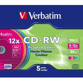 CD-RW VERBATIM 700MB 12x VARIOS COLORES (5 UNIDADES) 43167