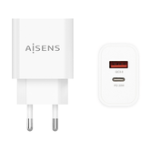 AISENS - CARGADOR 20W, 1xUSB-C PD3.0, 1xUSB-A QC3.0, BLANCO