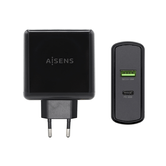 AISENS Cargador 48 W, 1x USB-C PD3.0 30 W, 1x USB-A QC3.0 18 W, Negro