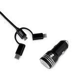 CARGADOR DE COCHE 2 X USB + USB 3 EN 1 2.4A NEGRO