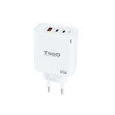 CARGADOR USB PARED TOOQ TQWC-GANQC2PD65WT GAN 2 USB-C/PC + USB-A/QC 65W BLANCO