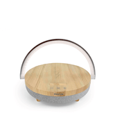 ALTAVOZ BLUETOOTH PORTABLE PRIXTON DE MADERA 10W CON LUZ TACTIL AJUSTABLE SOPORTE Y BASE DE CARGA INALAMBRICA