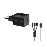 CARGADOR DE PARED CONCEPTRONIC USB-C x1 USB-Ax1 QUICKCHARGE 3.0 GaN PPS 33W INCLUYE CABLE 3-1 NEGRO