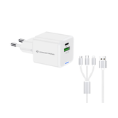 CARGADOR DE PARED CONCEPTRONIC USB-C x1 USB-Ax1 QUICKCHARGE 3.0 GaN PPS 33W INCLUYE CABLE 3-1 BLANCO