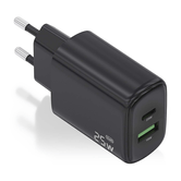 AISENS - CARGADOR GaN 25W, 1xUSB-C PD3.0, 1xUSB-A QC3.0, NEGRO