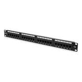 Cat 6, Class E Patch Panel, unshielded 24-port RJ45, 8P8C, LSA, 1U, rack mount, color black RAL 9005