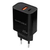 Nanocable Cargador USB-C/PD+USB-A/QC 20W Negro