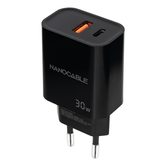 Nanocable Cargador USB-C/PD+USB-A/QC 30W Negro