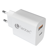 LEOTEC CARGADOR 20W 1 USB C PD+1 USB A blanco(compatible con Apple y Samsung)