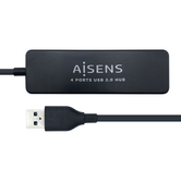 HUB USB AISENS CONECTORES USB-A 2.0 MACHO A 4X USB-A 2.0 HEMBRA CABLE 30CM NEGRO A104-0402