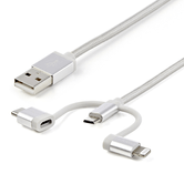 1M 3 IN 1 CHARGER - LIGHTNING USB C OR MICRO-USB - BRAID ED