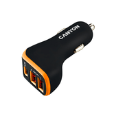 CANYON Cargador coche Type-C PD 18W con Smart IC + 2USB (DC12/24V DC-USBA 5V/2.4A) Negro Naranja CNE-CCA08BO