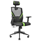 SILLA ERGONOMICA MARS GAMING MGC-ERGO NEGRA CON DETALLES EN VERDE RESPALDO EN MALLA TRANSPIRABLE AJUSTE LUMBAR-CERVICAL-REPOSABRAZOS