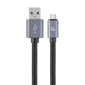 CABLE USB TIPO C GEMBIRD TRENZADO ALGODÇÊN CONECTORES METÇ±LICOS, 1,8 M, NEGRO