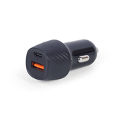 CARGADOR RÇ±PIDO PARA COCHE USB GEMBIRD DE 2 PUERTOS, TYPE-C PD, 18 W, NEGRO